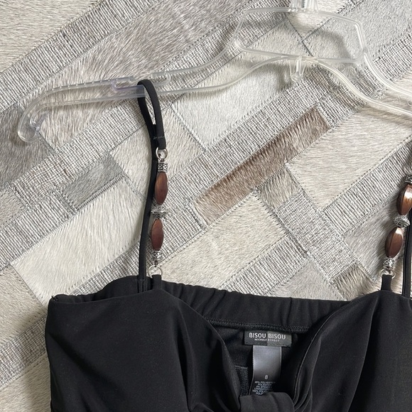 Black Mini Dress w/Brown Beads as Straps - Picture 2 of 7